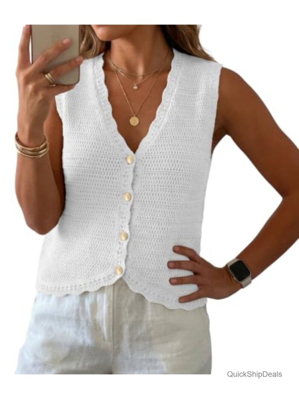 Women's Cotton Blend Knit Sleeveless V-Neck Sweater Vest